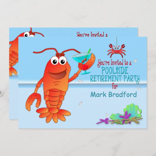 POOLSIDE-RÜCKKEHR-PARTY EINLADUNG - LOBSTER (Vorne/Hinten)