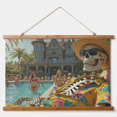 Poolside Skeleton Wandteppich Mit Holzrahmen (Vorne)