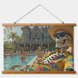 Poolside Skeleton Wandteppich Mit Holzrahmen