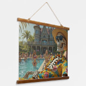 Poolside Skeleton Wandteppich Mit Holzrahmen (Gewinkelt)