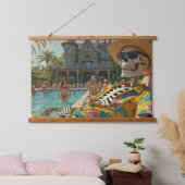 Poolside Skeleton Wandteppich Mit Holzrahmen (Schlafzimmer)