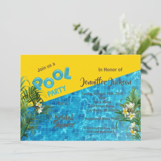 Poolside Summer Bridal Dusche Einladung (Stehend Vorderseite)