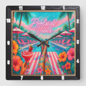 Poolside Vibes Relaxen Sommer Quadratische Wanduhr (Vorderseite)