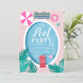 Poolszene mit tropischem Pool Party Einladung (Stehend Vorderseite)