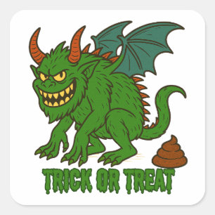 Poopin Goblin Funny Trick oder Treat Halloween Quadratischer Aufkleber