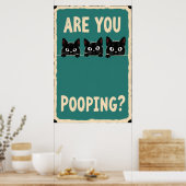 Pooping showing three black cats peeking over poster (Küche)