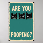 Pooping showing three black cats peeking over poster (Vorne)