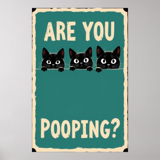 Pooping showing three black cats peeking over poster (Vorne)