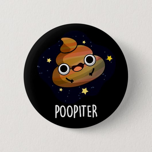 Poopiter Funny Planet Jupiter Pun Dark BG Button (Vorderseite)