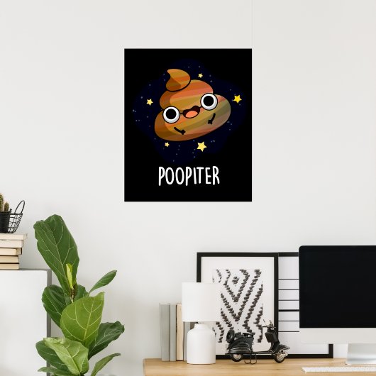Poopiter Funny Planet Jupiter Pun Dark BG Poster (Heimbüro)
