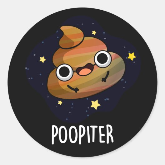 Poopiter Funny Planet Jupiter Pun Dark BG Runder Aufkleber (Vorderseite)