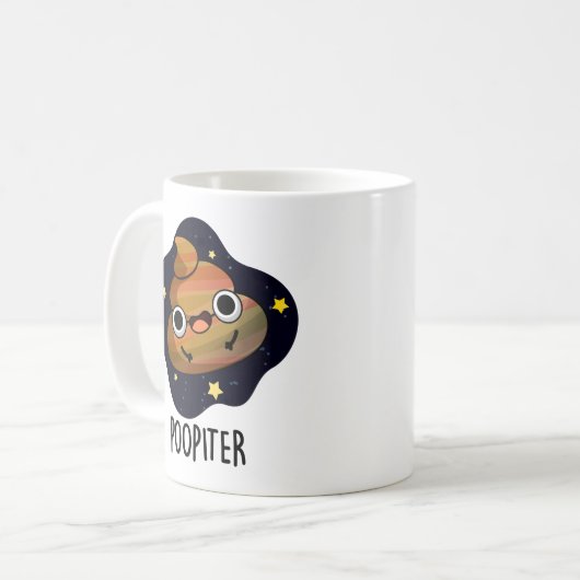 Poopiter Funny Planet Jupiter Pun Kaffeetasse (Vorderseite Links)