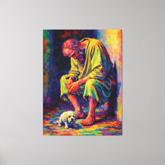 Poor Old Man with Little Dog Heartwarming Leinwanddruck (Vorderseite)