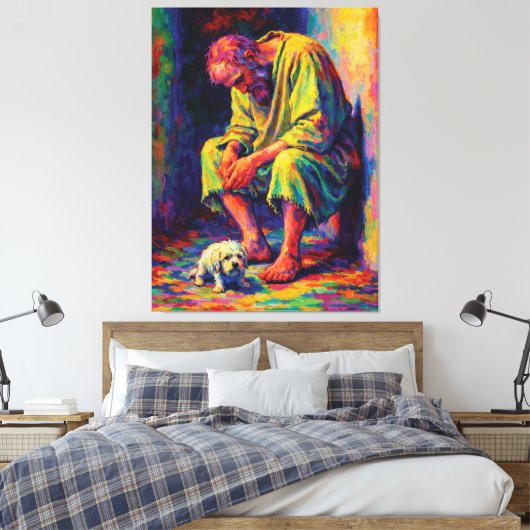 Poor Old Man with Little Dog Heartwarming Leinwanddruck (Insitu (Schlafzimmer))