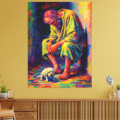 Poor Old Man with Little Dog Heartwarming Leinwanddruck (Insitu (Wohnzimmer))