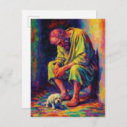 Poor Old Man with Little Dog Heartwarming Postkarte (Vorne/Hinten)
