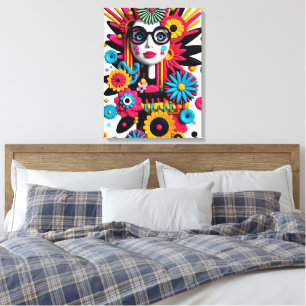 Pop 3D Art Portrait - Farbenfrohe Abstrakte Frau m Leinwanddruck