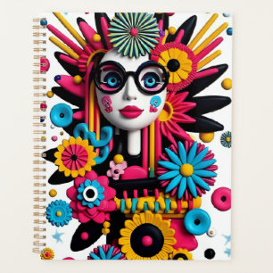 Pop 3D Art Portrait - Farbenfrohe Abstrakte Frau m Planer