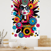 Pop 3D Art Portrait - Farbenfrohe Abstrakte Frau m Poster (Küche)