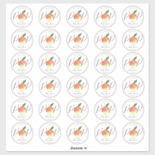 Pop-Aquarelldusche Peach Baby Dusche 2" rund Aufkleber (Blatt)