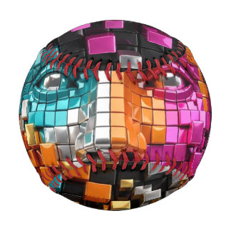 Pop-Art 3D-Mosaik-Gesicht - lebendige Pixel-Würfel Baseball