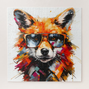 Pop-Art-Abstraktes-Tier-Fuchs-Sonnenbrille-Porträt Puzzle