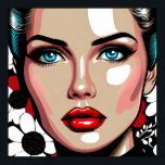 Pop Art Ai Comic Buch Frauengesicht Poster<br><div class="desc">Comic Buch Stil Pop Kunstfrau mit Glas wie Gesicht. Roter,  weißer und schwarzer Blumenhintergrund.</div>