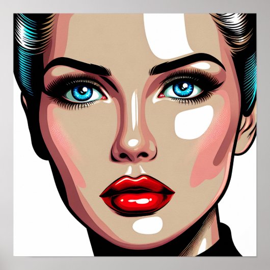 Pop Art Ai Comic Buch Frauengesicht Poster (Vorne)