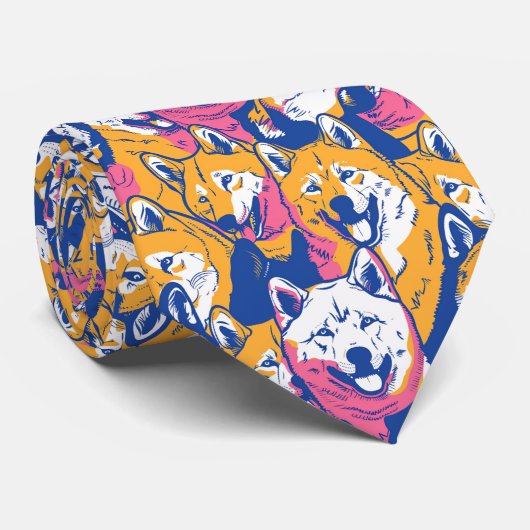 Pop Art Akita Dog farbiges Muster Krawatte (Gerollt)