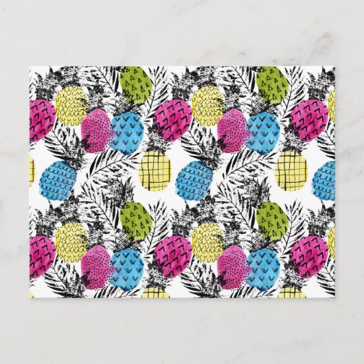 Pop Art Ananas und Palmen Blätter 2 Postkarte (Vorderseite)