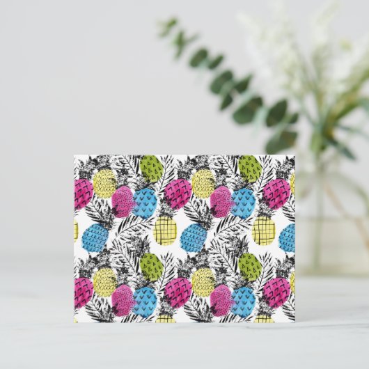 Pop Art Ananas und Palmen Blätter 2 Postkarte (Stehend Vorderseite)