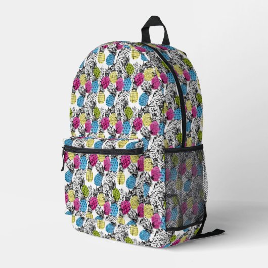 Pop Art Ananas und Palmen Blätter Bedruckter Rucksack (Rückseitige Ecke Rechts)