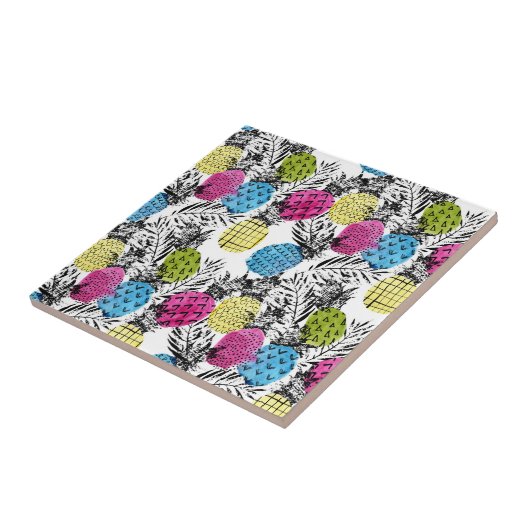 Pop Art Ananas und Palmen Blätter Fliese (Seite)