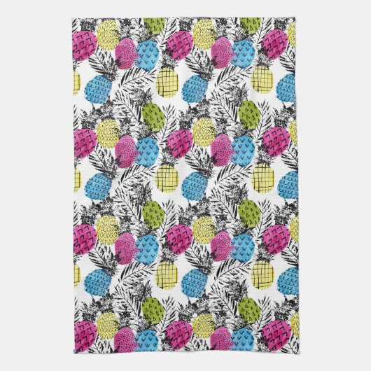 Pop Art Ananas und Palmen Blätter Geschirrtuch (Vertikal)
