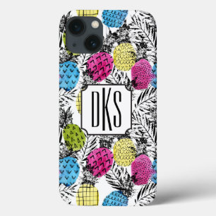 Pop Art Ananas und Palmen Blätter Monogramm iPhone 13 Hülle
