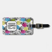 Pop Art Ananas und Palmen Blätter| Monogramm Gepäckanhänger (Vorderseite horizontal)