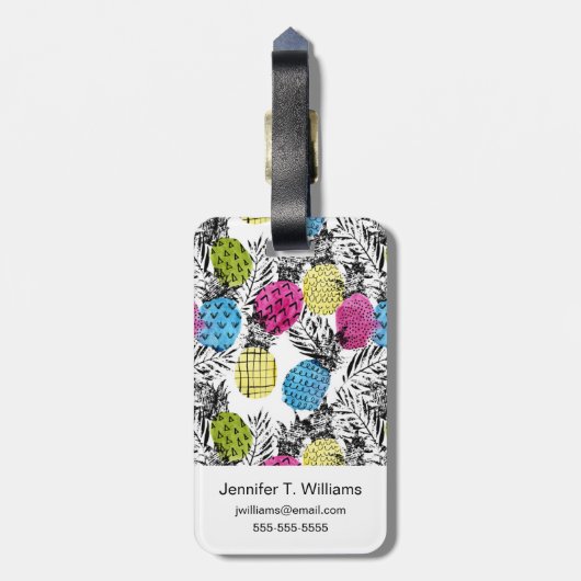 Pop Art Ananas und Palmen Blätter| Monogramm Gepäckanhänger (Rückseite vertikal)