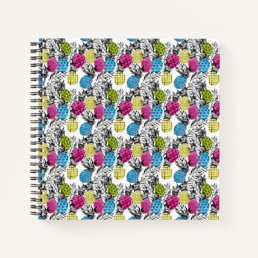 Pop Art Ananas und Palmen Blätter Notizbuch (Vorderseite)