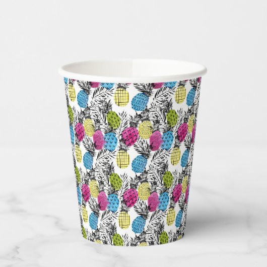 Pop Art Ananas und Palmen Blätter Pappbecher (Links)