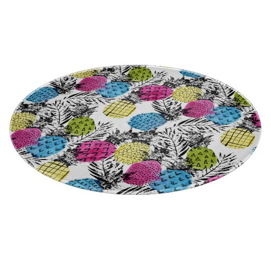 Pop Art Ananas und Palmen Blätter Schneidebrett (Ecke)