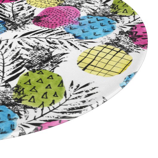 Pop Art Ananas und Palmen Blätter Schneidebrett (Ecke)
