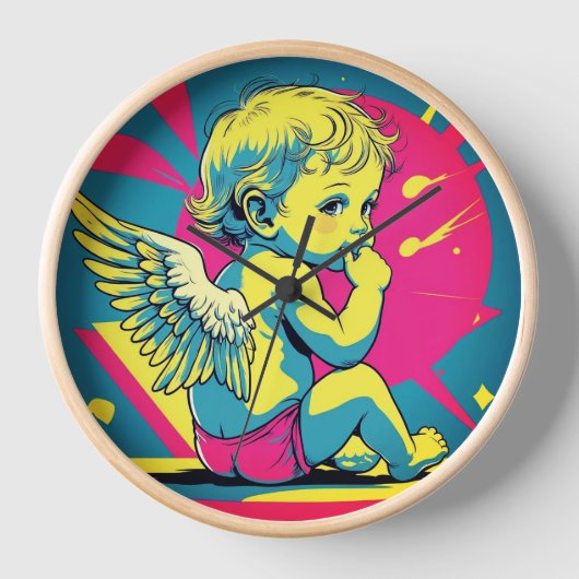Pop Art Angel Wall Clock　ポップアート風エンジェル壁掛け時計 Uhr (Vorderseite)