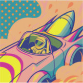Pop Art Astronaut Driving Rocket Car Aufkleber (Vorderseite)