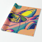 Pop Art Astronaut Driving Rocket Car Geschenkpapier (Ungerollt)