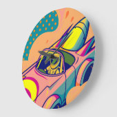 Pop Art Astronaut Driving Rocket Car Große Wanduhr (Winkel)