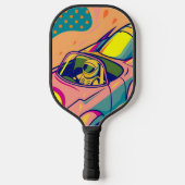 Pop Art Astronaut Driving Rocket Car Pickleball Schläger (Rückseite)