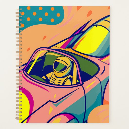 Pop Art Astronaut Driving Rocket Car Planer (Vorderseite)