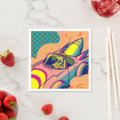 Pop Art Astronaut Driving Rocket Car Serviette (Beispiel)