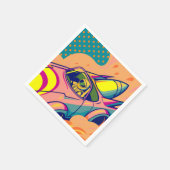 Pop Art Astronaut Driving Rocket Car Serviette (Ecke)