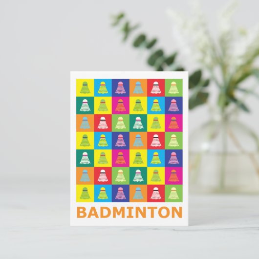 Pop Art Badminton Postkarte (Stehend Vorderseite)